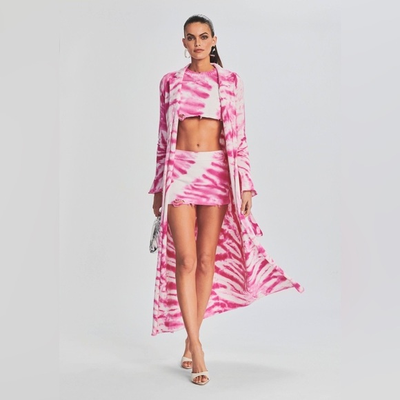 SER.O.YA Gloria Cardigan Dress in White Pink Swirl Size Large NWT - Picture 5 of 13